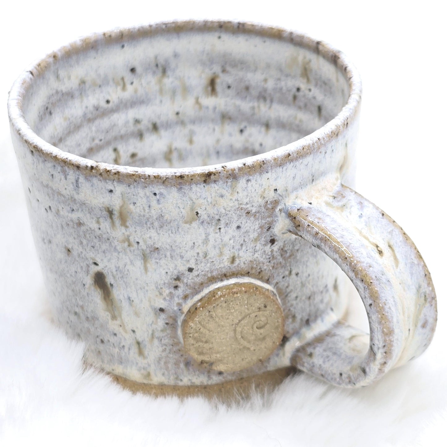 Handmade Ceramic 4oz Double Espresso Mug. Ammonite Sprig. Speckled Cream Glaze. Toasty Stoneware Pottery.