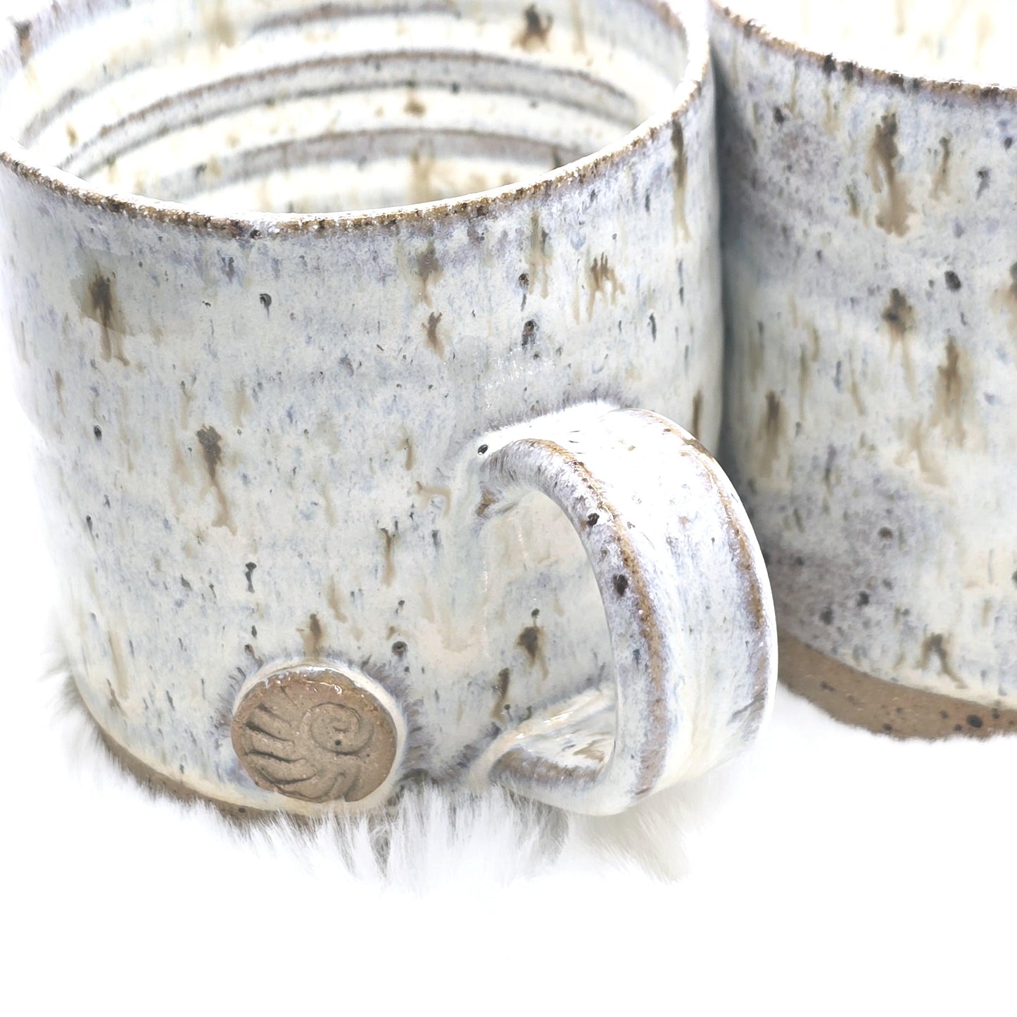 Handmade Ceramic 8oz Coffee/Tea Mug. Ammonite Sprig. Speckled Cream Glaze. Toasty Stoneware Pottery.