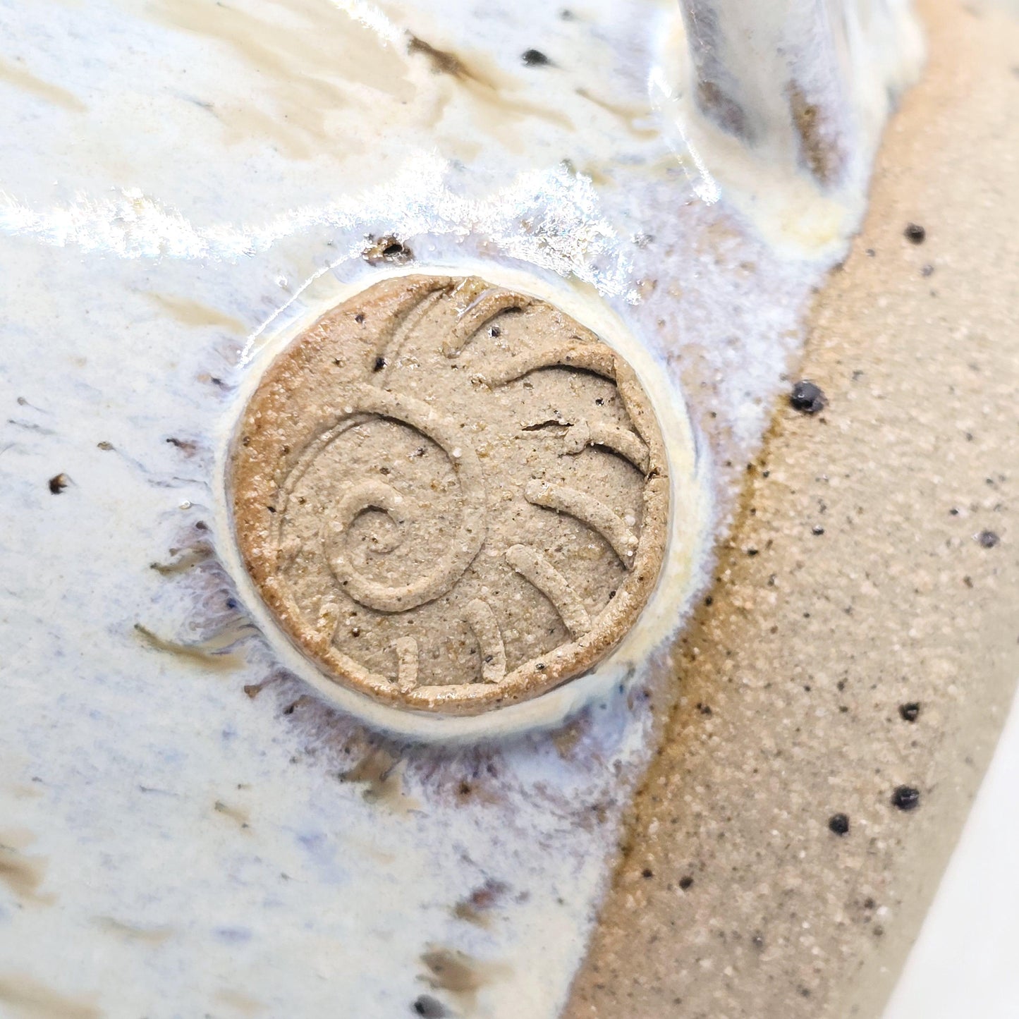 Handmade Ceramic 8oz Coffee/Tea Mug. Ammonite Sprig. Speckled Cream Glaze. Toasty Stoneware Pottery.