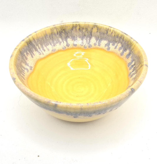 Handmade Condiment Bowl / Trinket Dish. Yellow Layered Glaze. White Stoneware Pottery