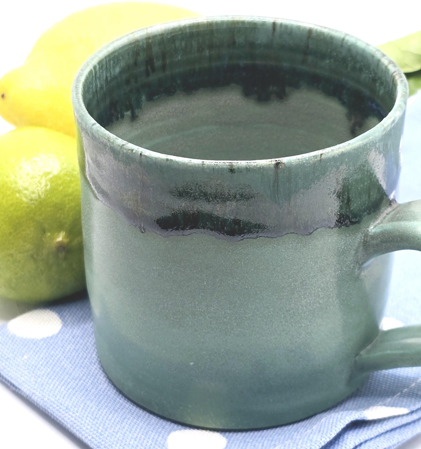 Handmade Ceramic 8oz Tea / Coffee Mug with handle, Verdigris Green Glaze. Stoneware Pottery