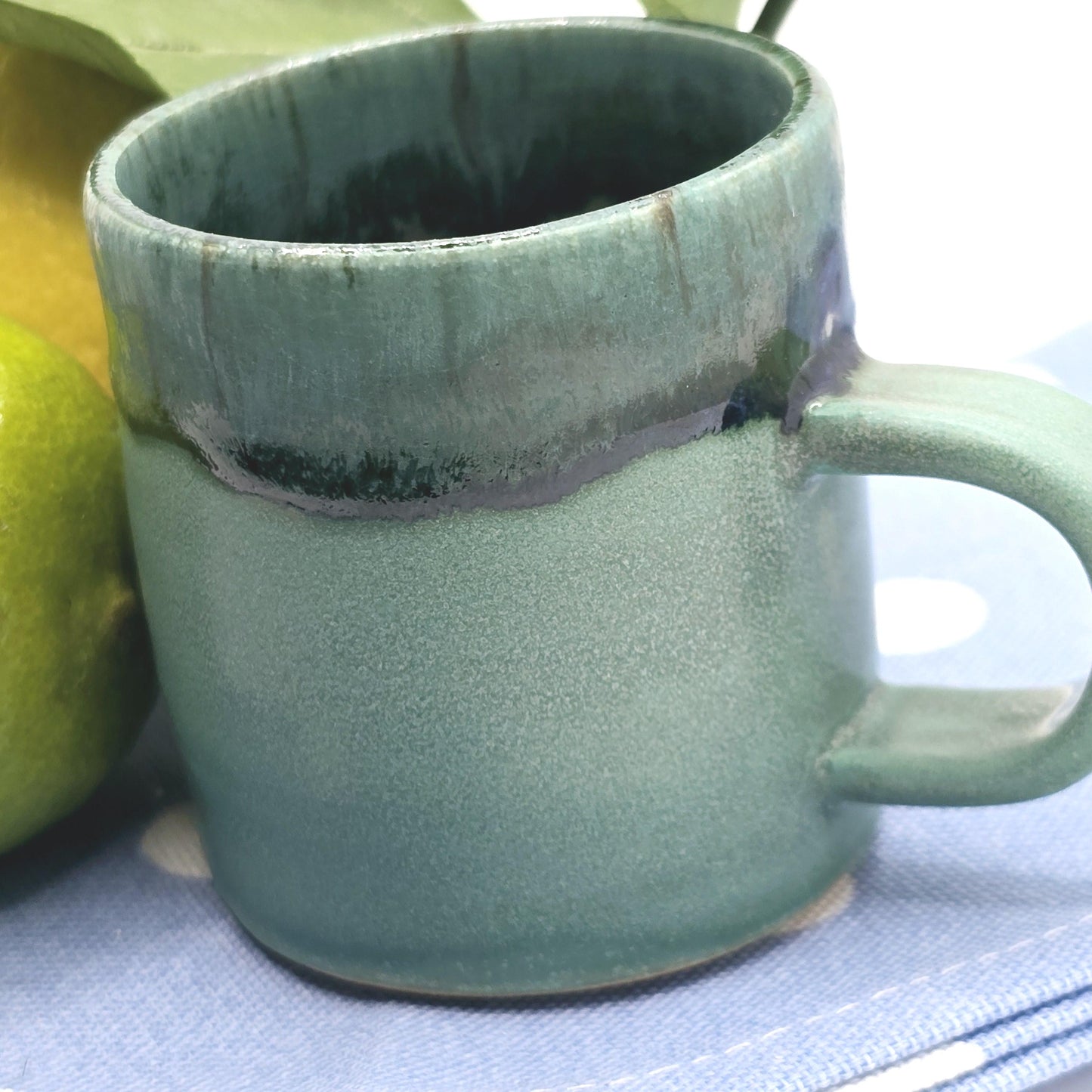 Handmade Ceramic 4oz Double Espresso Mug. Verdigris Green Glaze. Stoneware Pottery