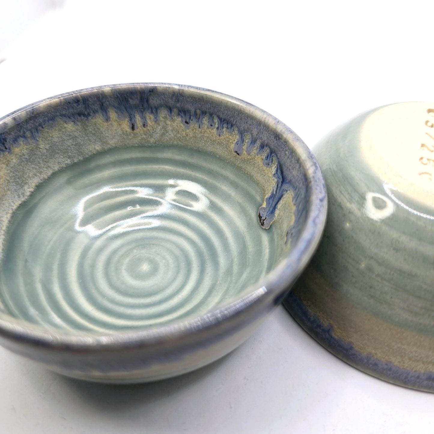 Handmade Ceramic Condiment Bowl/ Trinket Dish. Grey layered glaze. White Stoneware Pottery