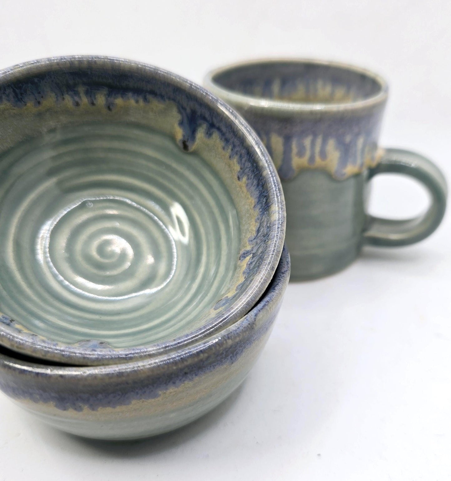 Handmade Ceramic Condiment Bowl/ Trinket Dish. Grey layered glaze. White Stoneware Pottery
