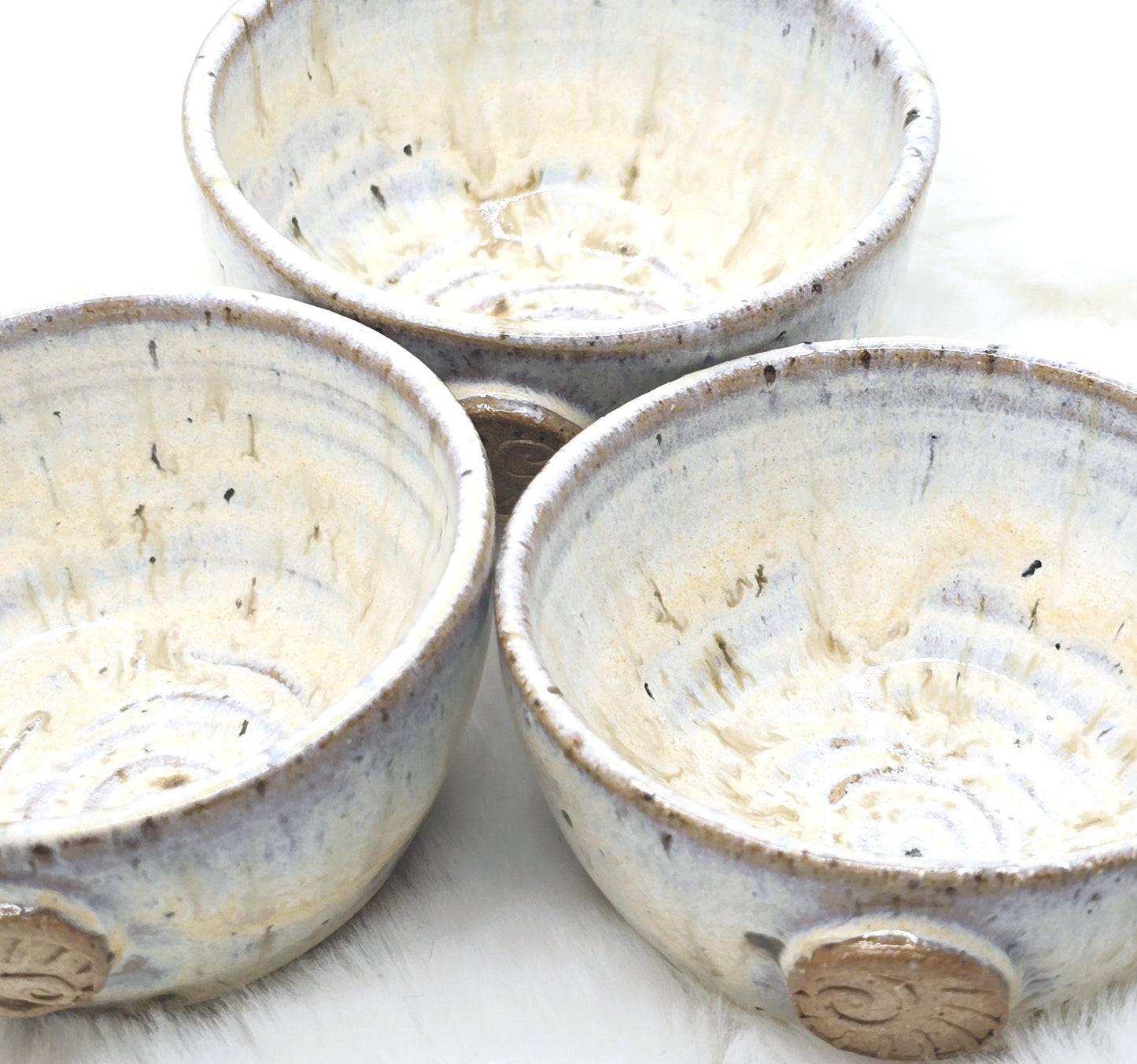 Handmade Ceramic Condiment Bowl/Trinket Dish. Ammonite Sprig. Cream Speckled Glaze. Toasty Stoneware Pottery