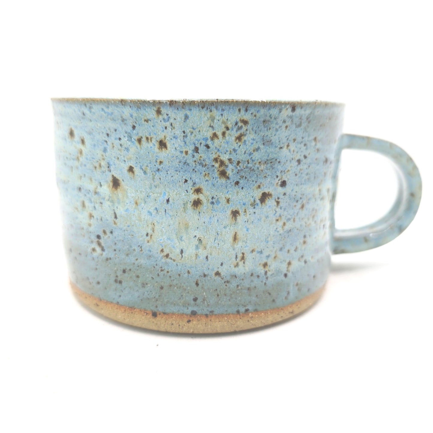 Handmade Ceramic 14oz  Cappuccino Mug. Blue Speckled Glaze. Toasty Stoneware Pottery.
