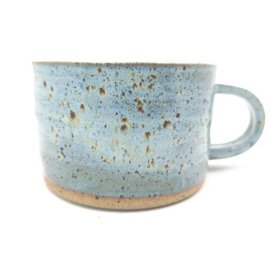 Handmade Ceramic 14oz  Cappuccino Mug. Blue Speckled Glaze. Toasty Stoneware Pottery.