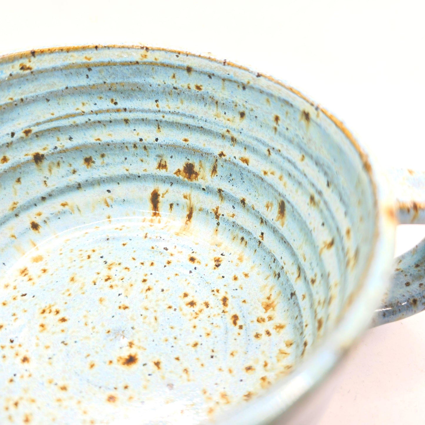 Handmade Ceramic 14oz  Cappuccino Mug. Blue Speckled Glaze. Toasty Stoneware Pottery.