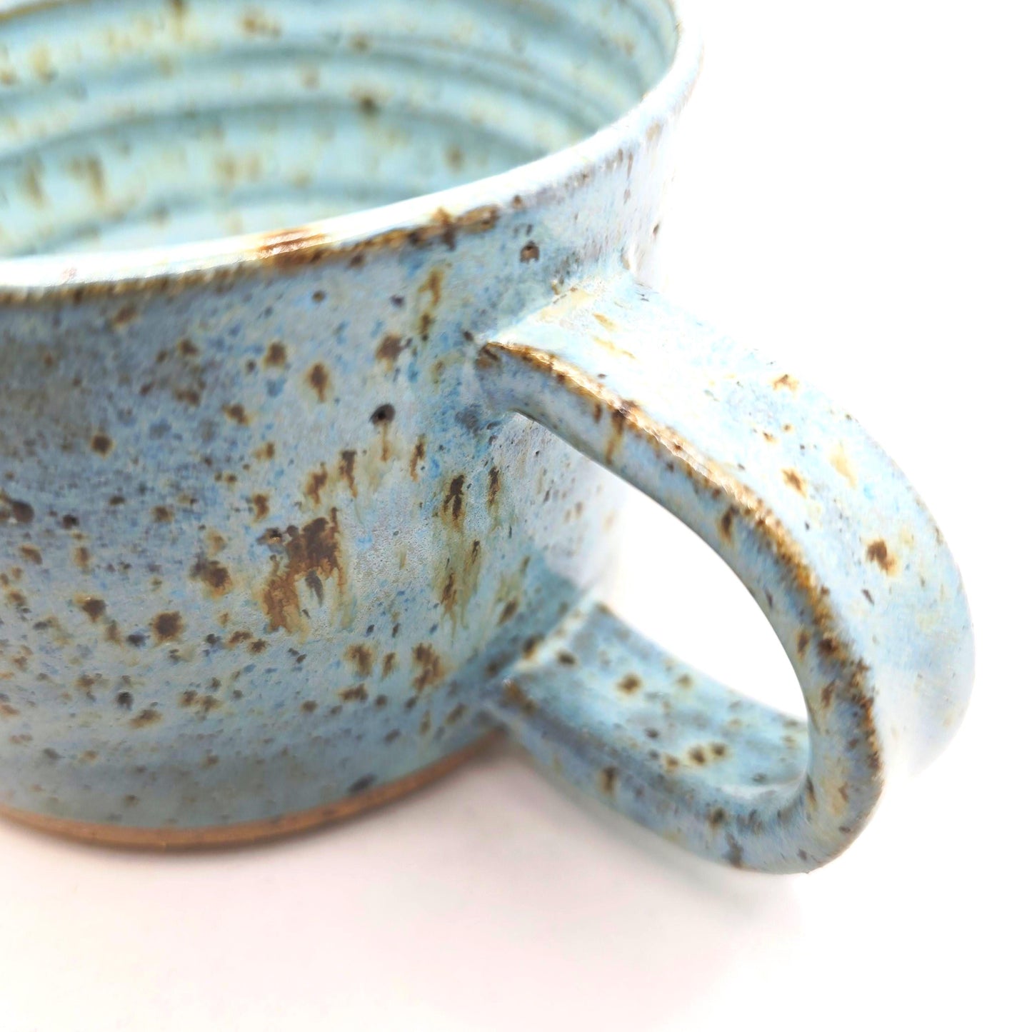 Handmade Ceramic 14oz  Cappuccino Mug. Blue Speckled Glaze. Toasty Stoneware Pottery.