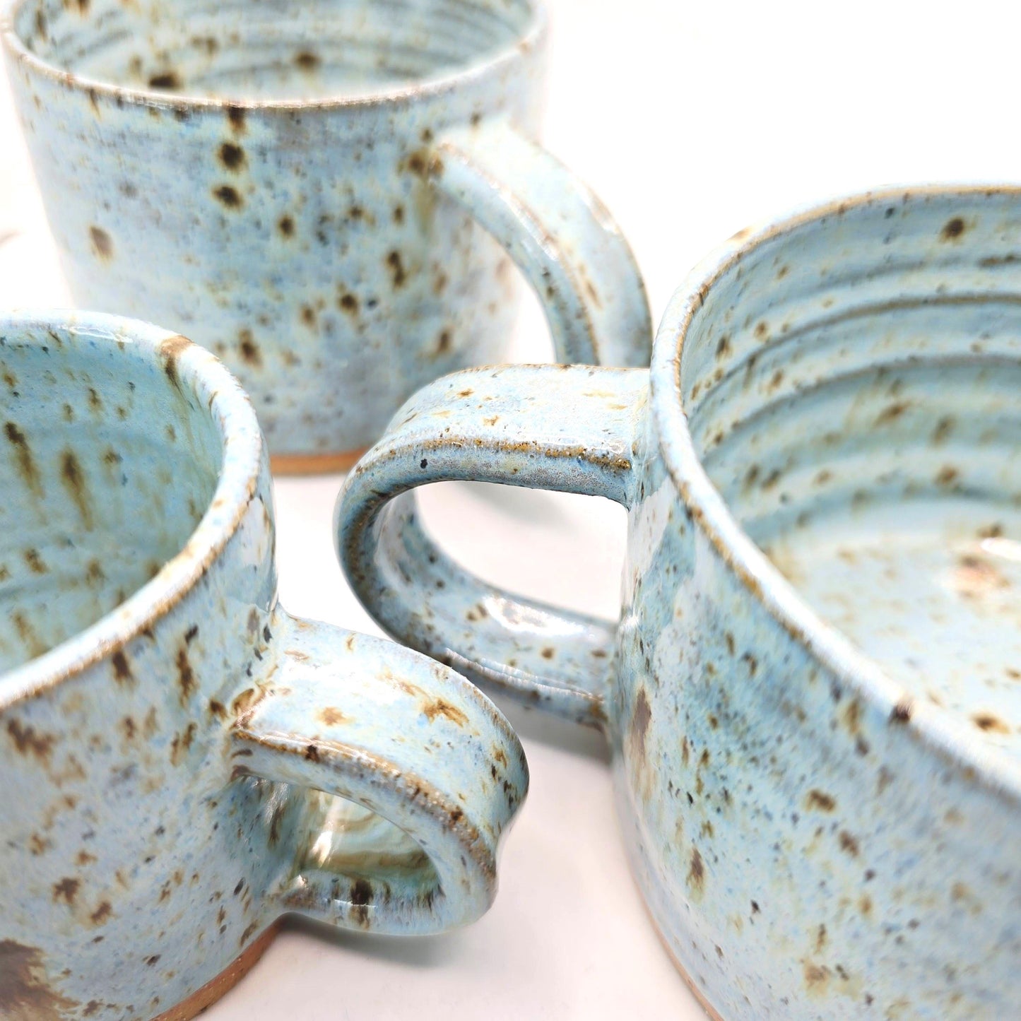 Handmade Ceramic 14oz  Cappuccino Mug. Blue Speckled Glaze. Toasty Stoneware Pottery.