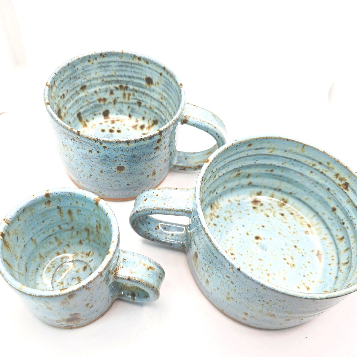 Handmade Ceramic 14oz  Cappuccino Mug. Blue Speckled Glaze. Toasty Stoneware Pottery.