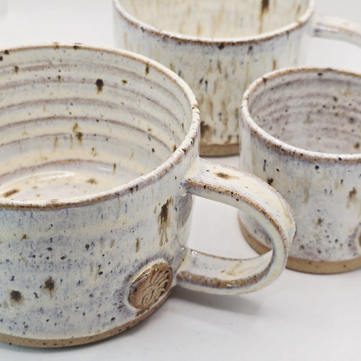 Handmade Ceramic 14oz  Cappuccino Mug. Cream Speckled Glaze. Toasty Stoneware Pottery.