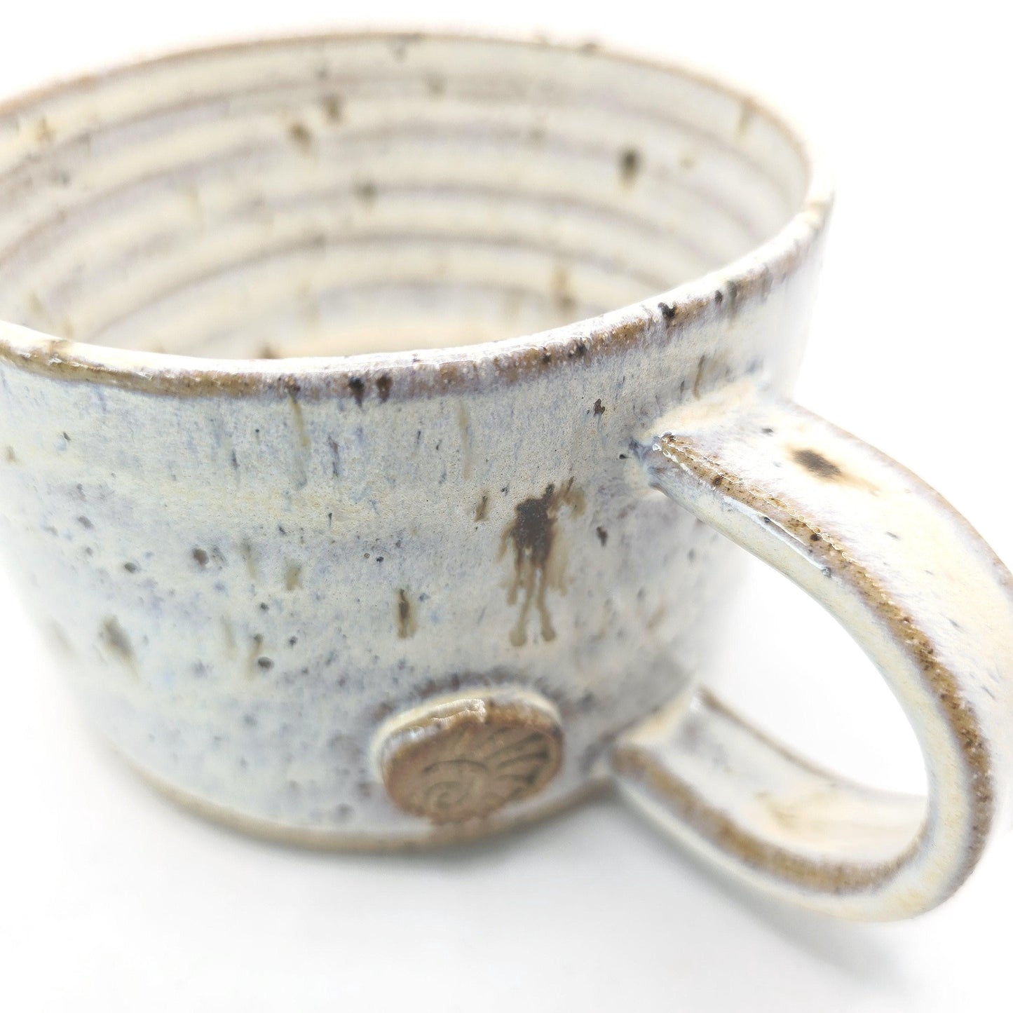 Handmade Ceramic 14oz  Cappuccino Mug. Cream Speckled Glaze. Toasty Stoneware Pottery.