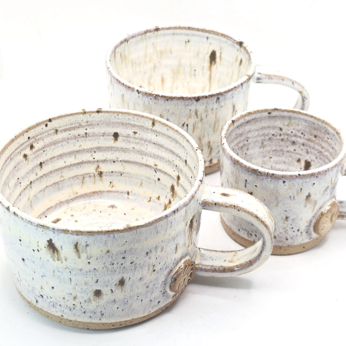 Handmade Ceramic 14oz  Cappuccino Mug. Cream Speckled Glaze. Toasty Stoneware Pottery.
