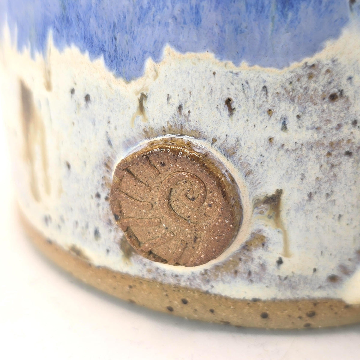 Handmade Ceramic 14oz Cappuccino Coffee Mug. Cream & Blue Speckled Glaze. Toasty Stoneware Pottery.