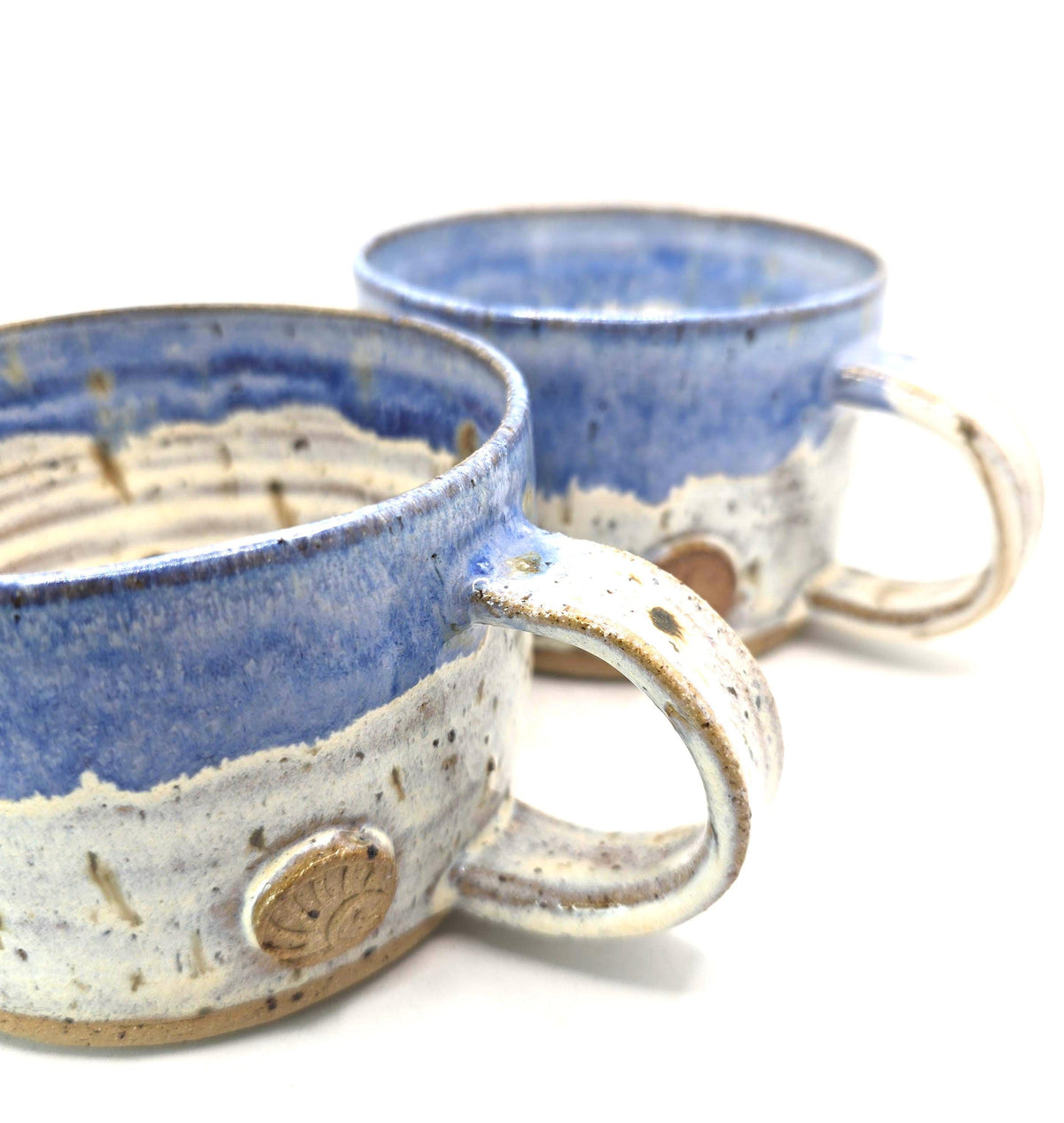 Handmade Ceramic 14oz Cappuccino Coffee Mug. Cream & Blue Speckled Glaze. Toasty Stoneware Pottery.