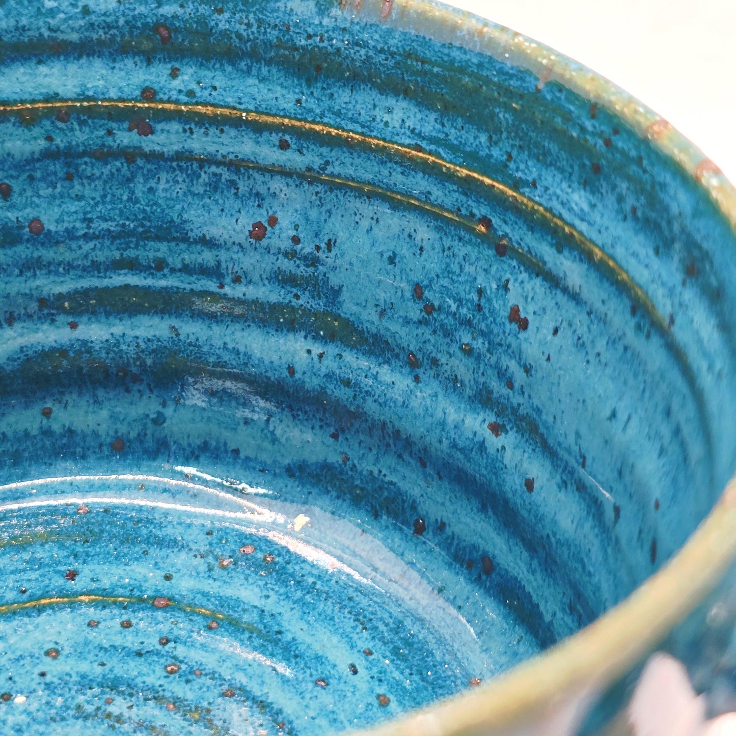 Handmade Stoneware 14oz Cappuccino Coffee Mug. Turquoise Teal Glaze. Toasty Stoneware Pottery