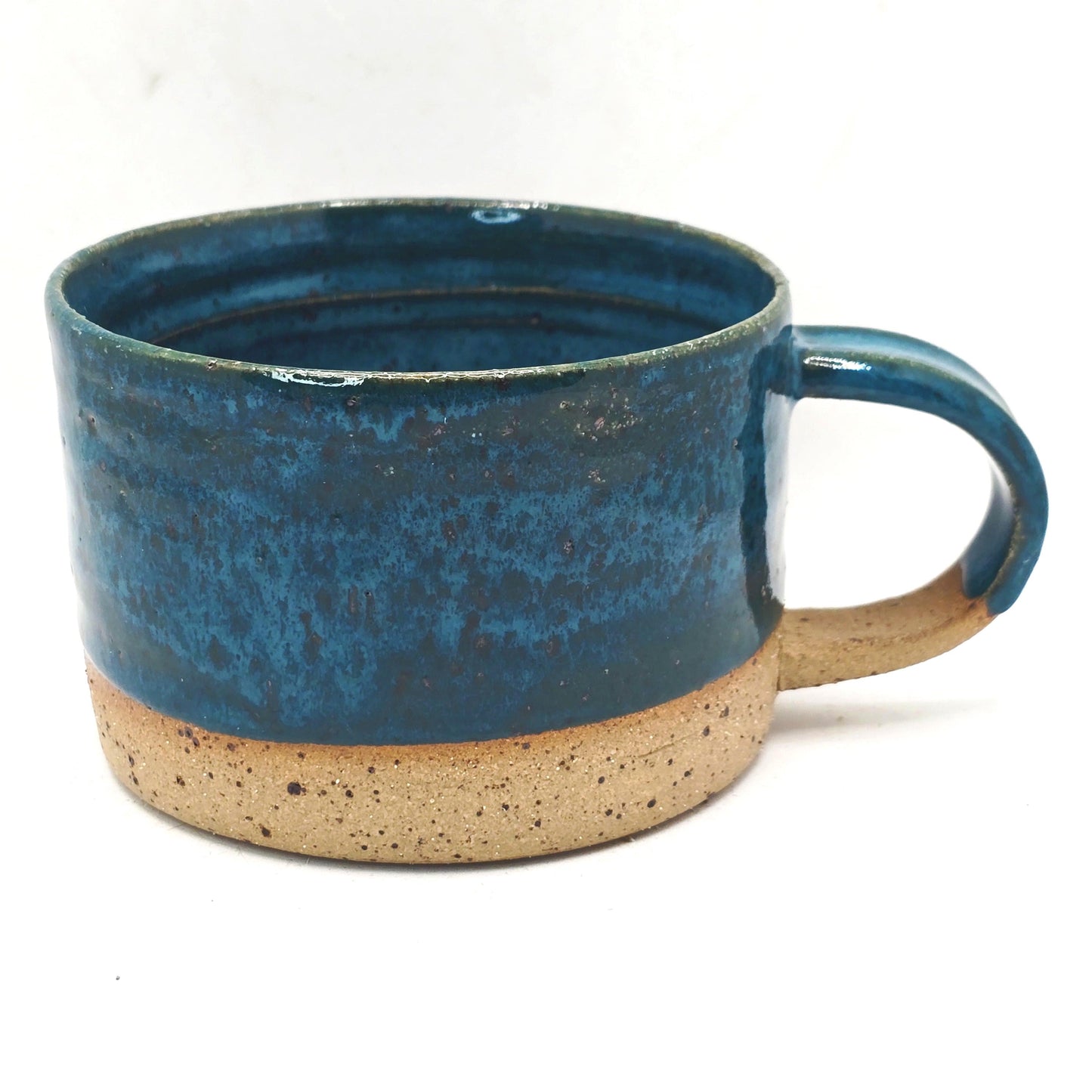 Handmade Stoneware 14oz Cappuccino Coffee Mug. Turquoise Teal Glaze. Toasty Stoneware Pottery