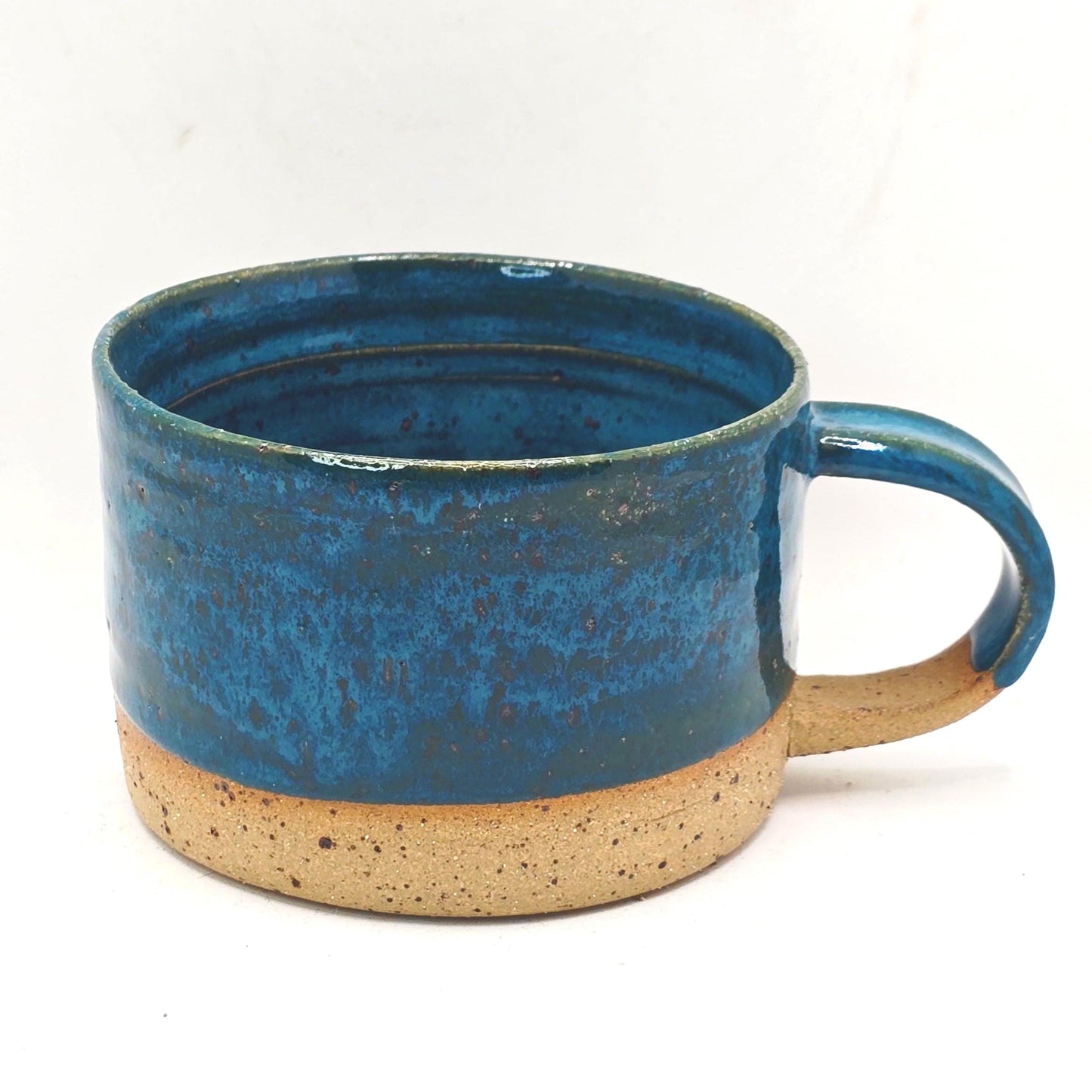 Handmade Stoneware 14oz Cappuccino Coffee Mug. Turquoise Teal Glaze. Toasty Stoneware Pottery