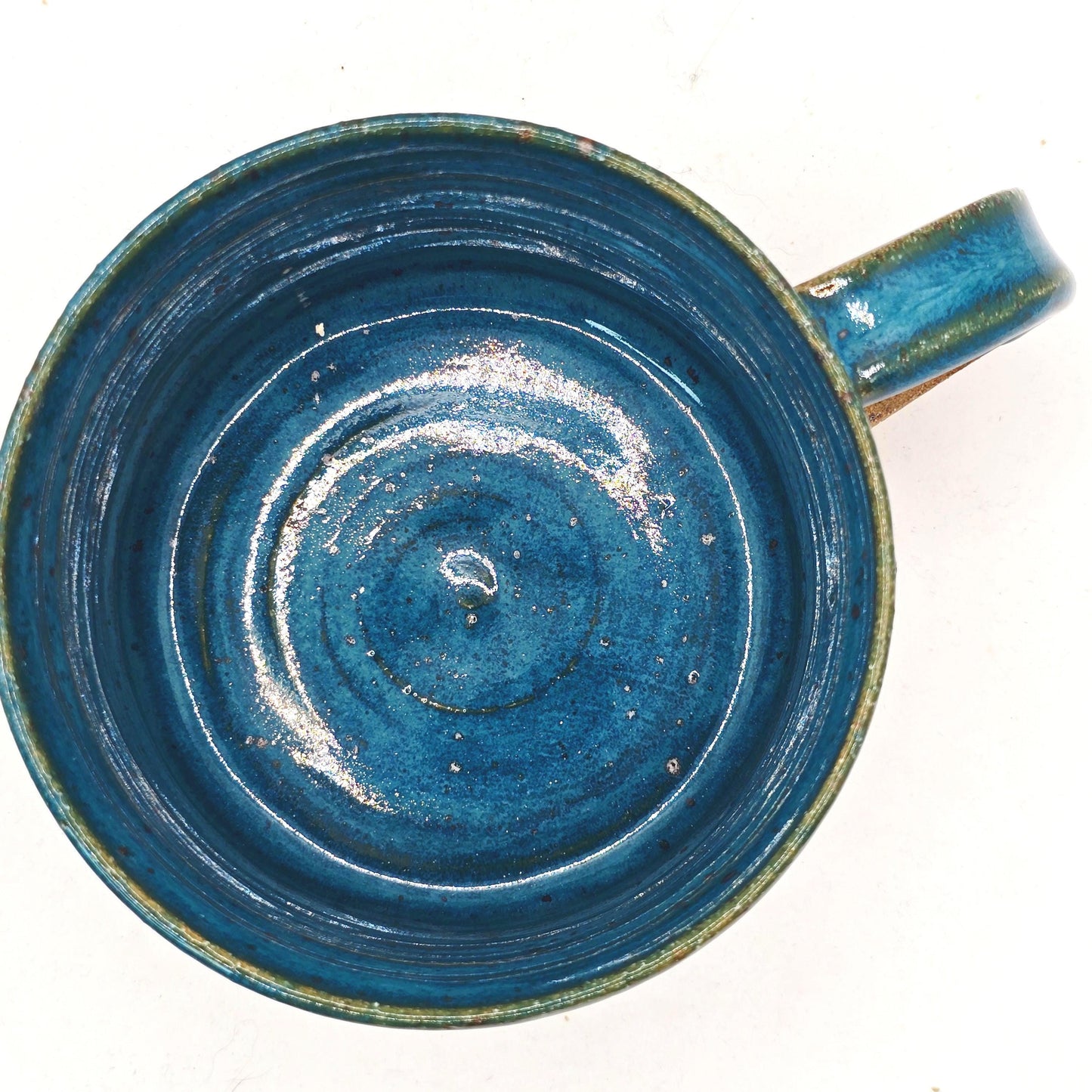 Handmade Stoneware 14oz Cappuccino Coffee Mug. Turquoise Teal Glaze. Toasty Stoneware Pottery