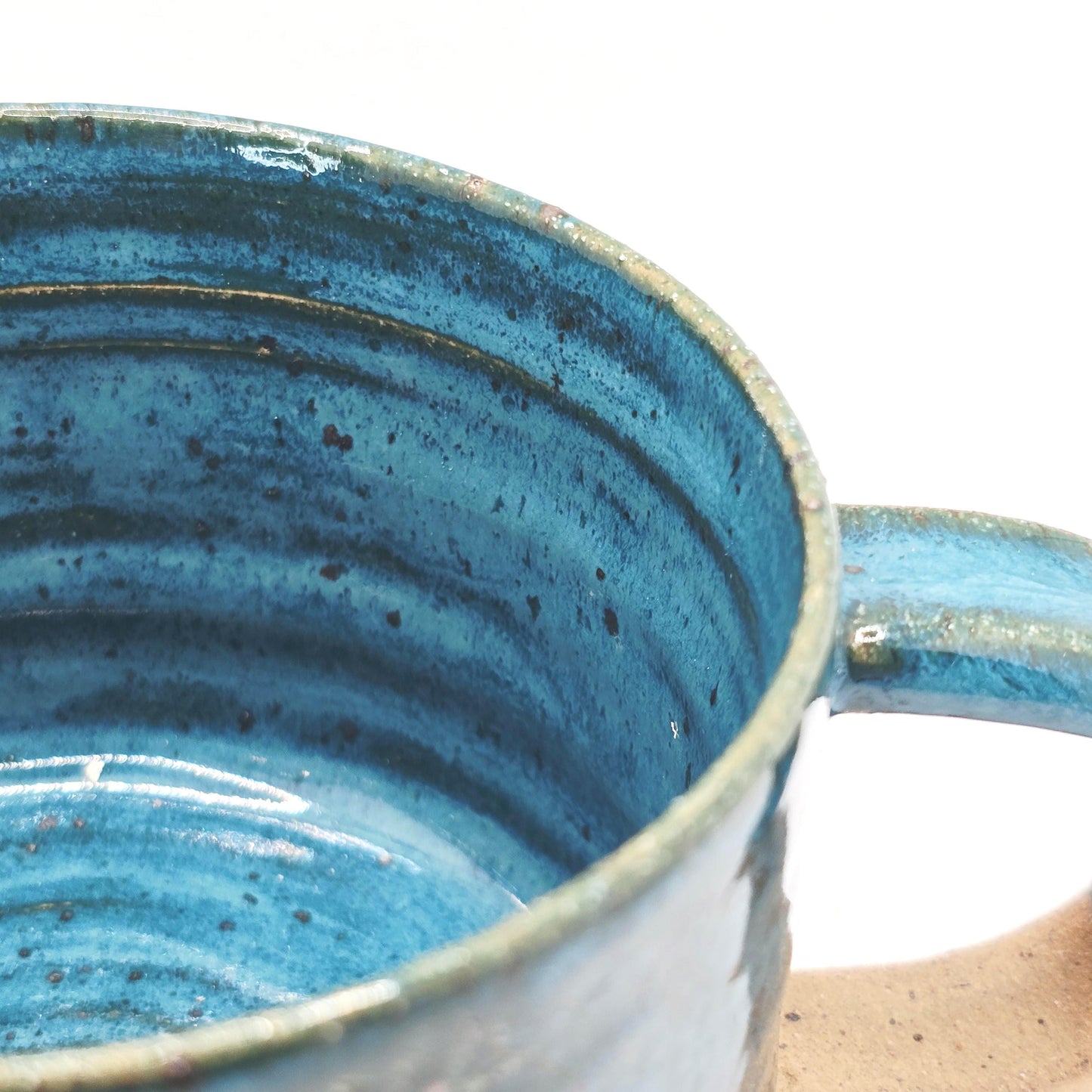 Handmade Stoneware 14oz Cappuccino Coffee Mug. Turquoise Teal Glaze. Toasty Stoneware Pottery