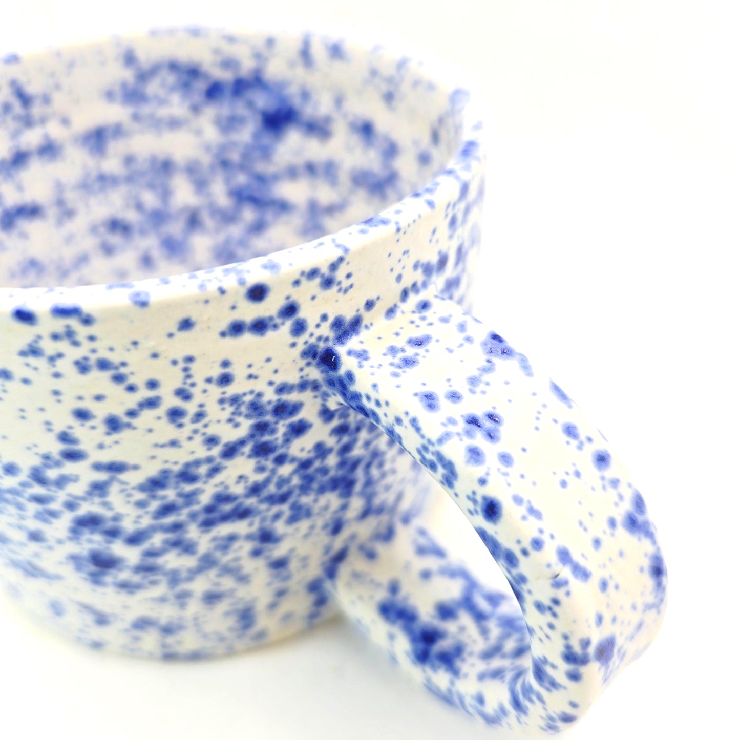 Handmade Ceramic 8oz Tea / Coffee Mug. Blue & White Splatter Glaze, Stoneware Pottery.