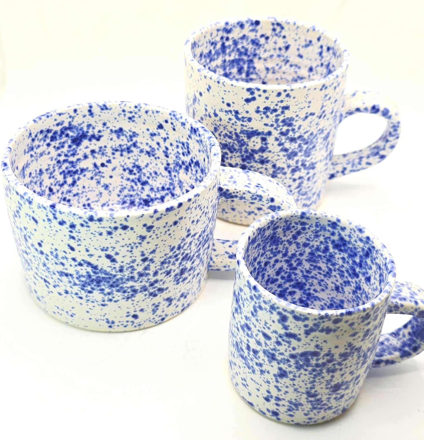 Handmade Ceramic 8oz Tea / Coffee Mug. Blue & White Splatter Glaze, Stoneware Pottery.