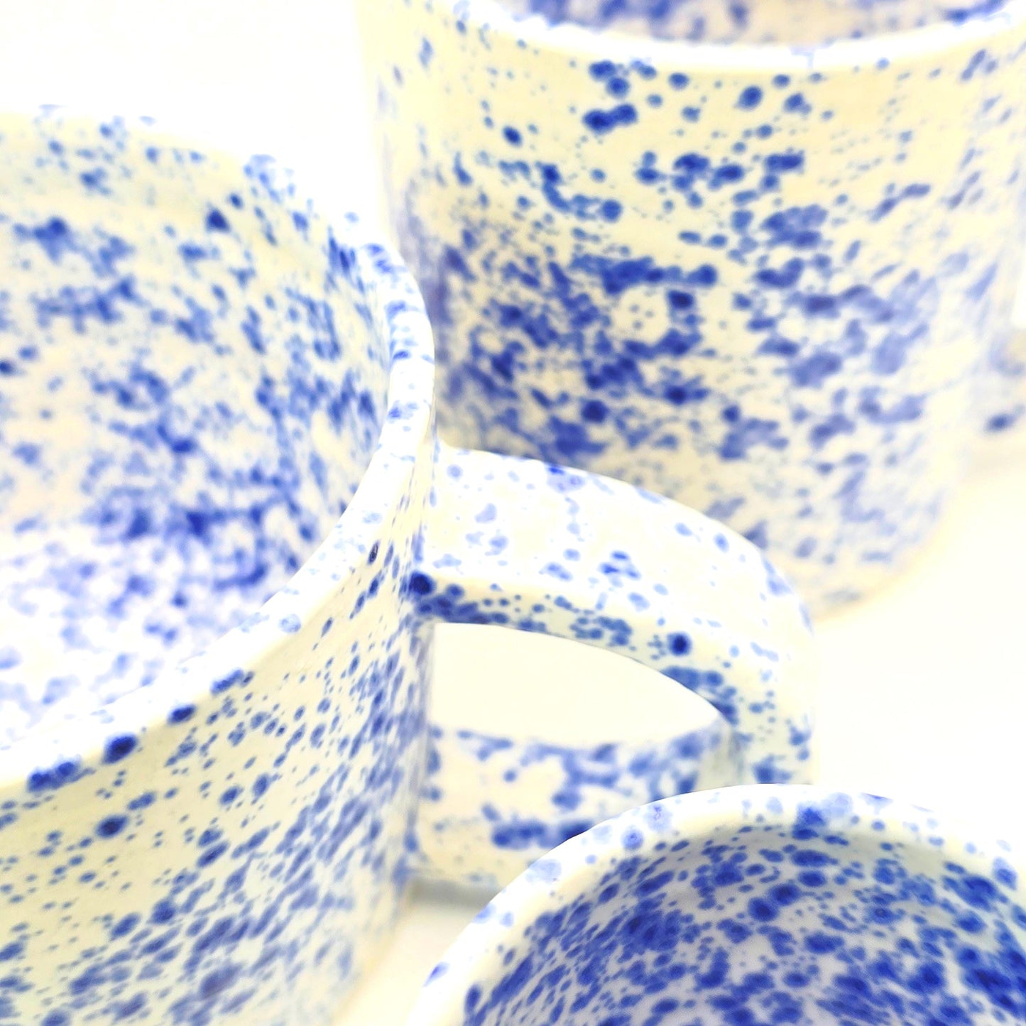 Handmade Ceramic 8oz Tea / Coffee Mug. Blue & White Splatter Glaze, Stoneware Pottery.