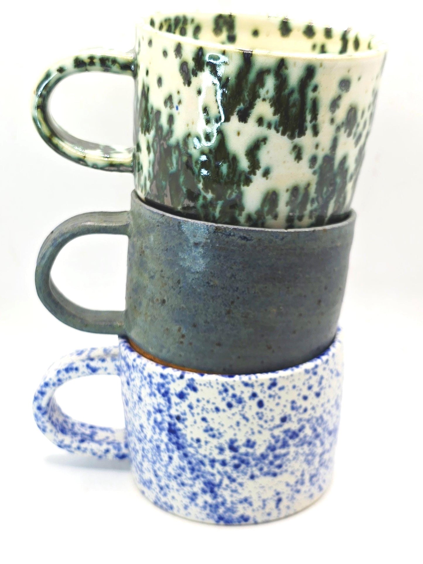 Handmade Ceramic 8oz Tea / Coffee Mug. Blue & White Splatter Glaze, Stoneware Pottery.