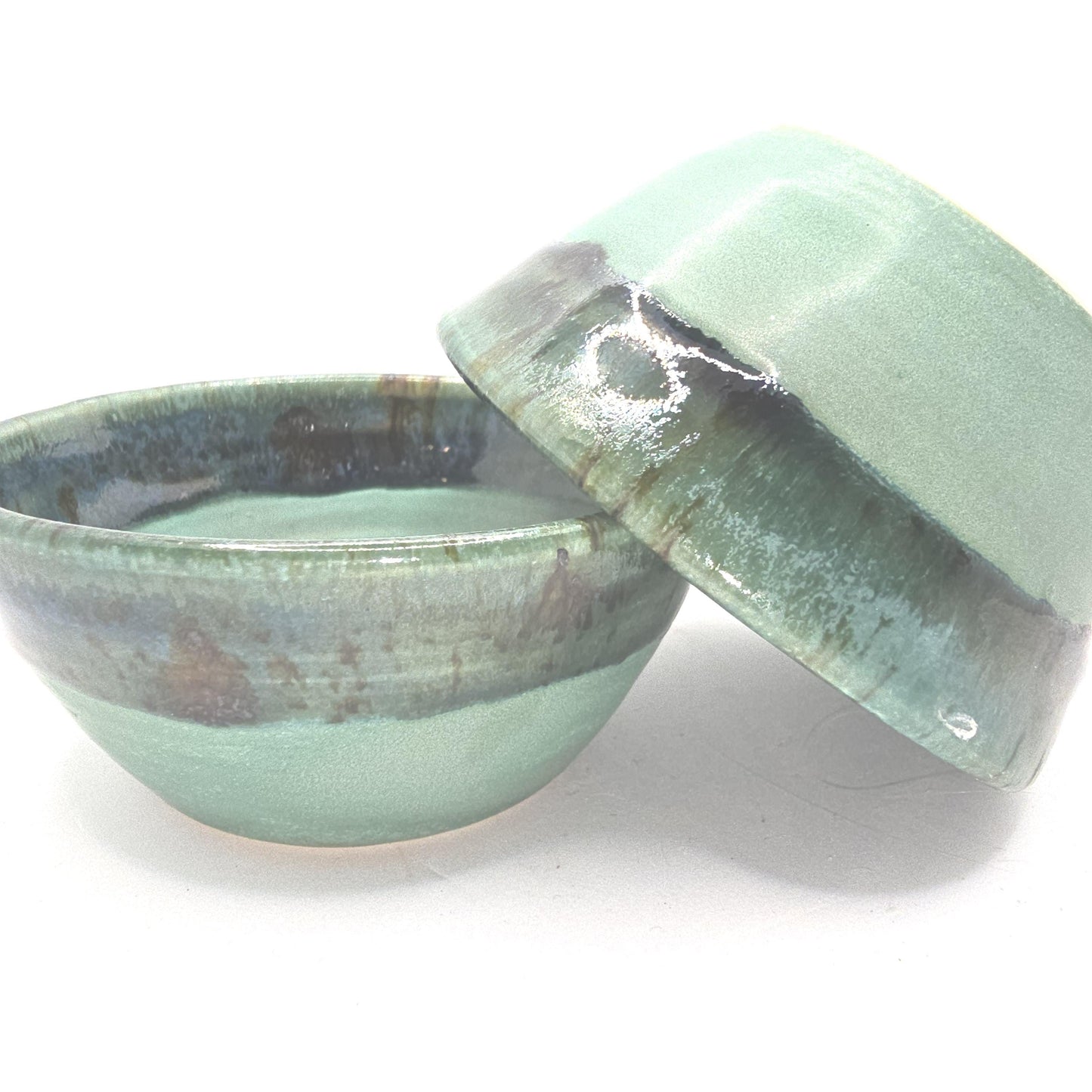 Handmade Ceramic Condiment Bowl/ Trinket Dish. Verdigris Green Glaze. White Stoneware Pottery