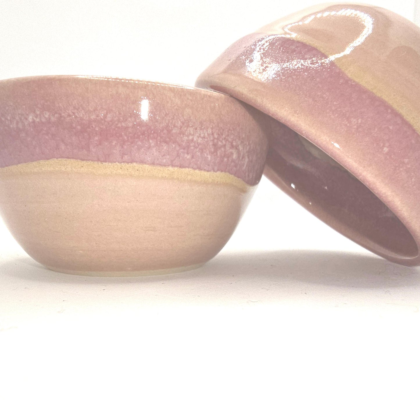 Handmade Ceramic Condiment Bowl/ Trinket Dish. Layered Pink Glaze. White Stoneware Pottery