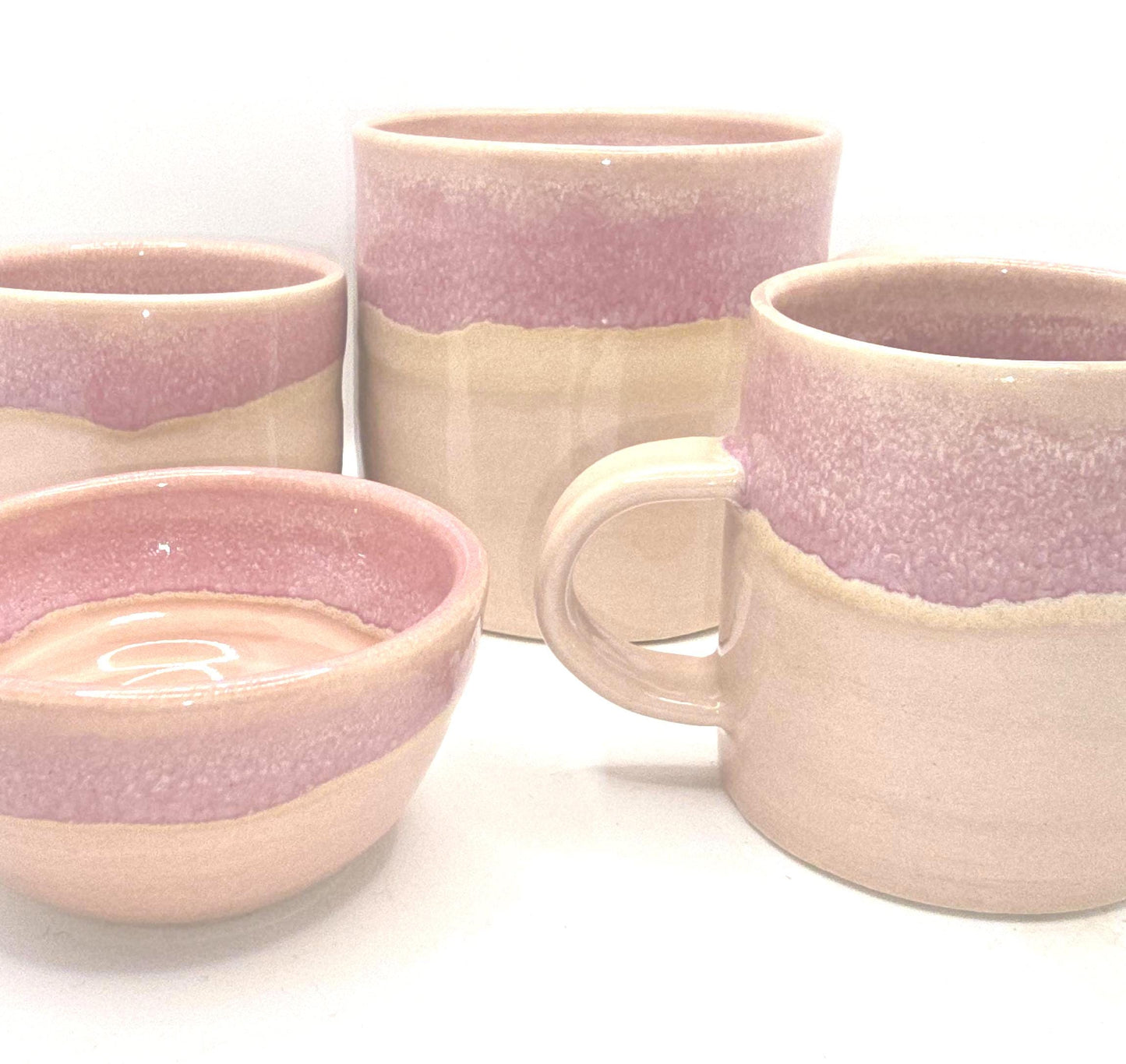 Handmade Ceramic Condiment Bowl/ Trinket Dish. Layered Pink Glaze. White Stoneware Pottery