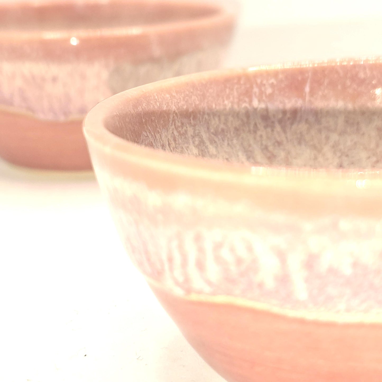Handmade Ceramic Condiment Bowl / Trinket Dish. Dusty Pink Layered Glaze. White Stoneware Pottery.