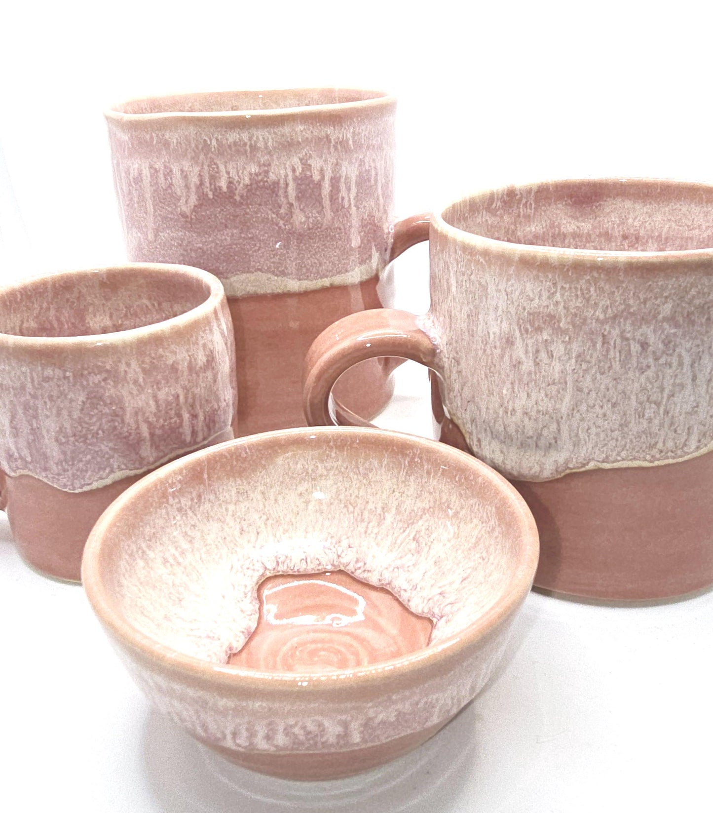 Handmade Ceramic Condiment Bowl / Trinket Dish. Dusty Pink Layered Glaze. White Stoneware Pottery.
