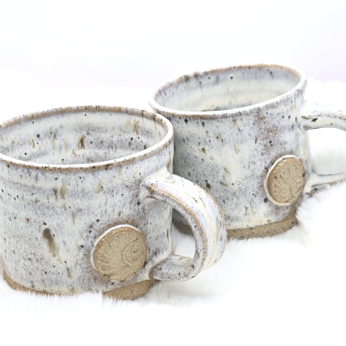 Handmade Ceramic 4oz Double Espresso Mug. Ammonite Sprig. Speckled Cream Glaze. Toasty Stoneware Pottery.