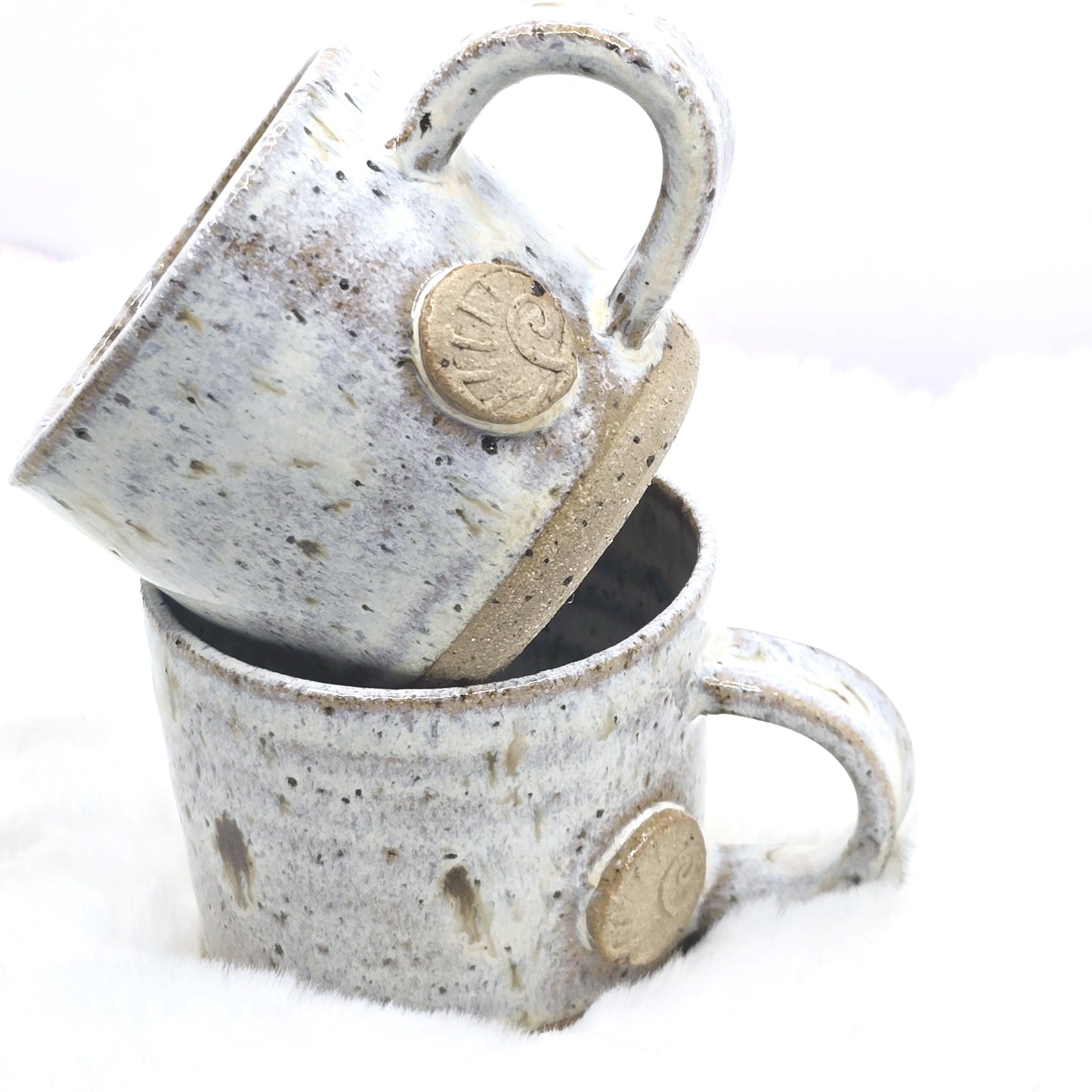 Handmade Ceramic 4oz Double Espresso Mug. Ammonite Sprig. Speckled Cream Glaze. Toasty Stoneware Pottery.