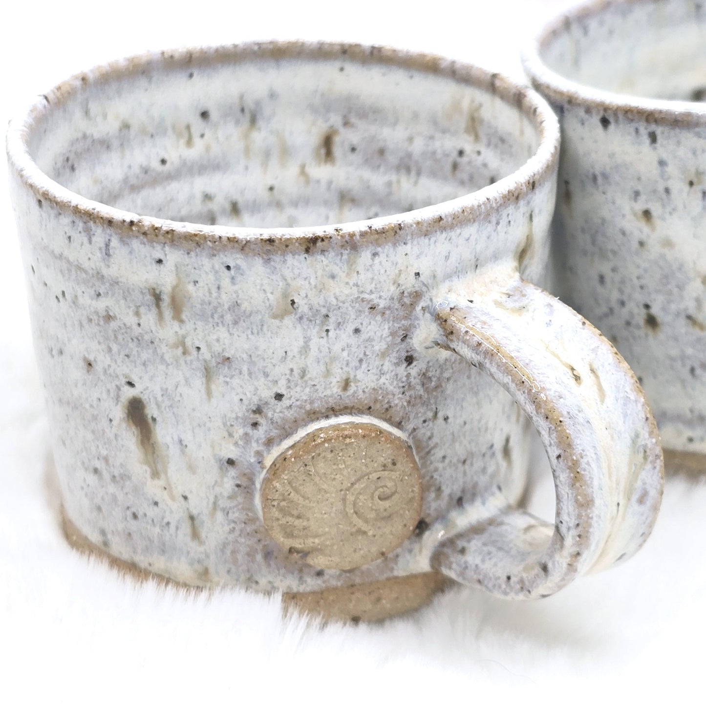 Handmade Ceramic 4oz Double Espresso Mug. Ammonite Sprig. Speckled Cream Glaze. Toasty Stoneware Pottery.