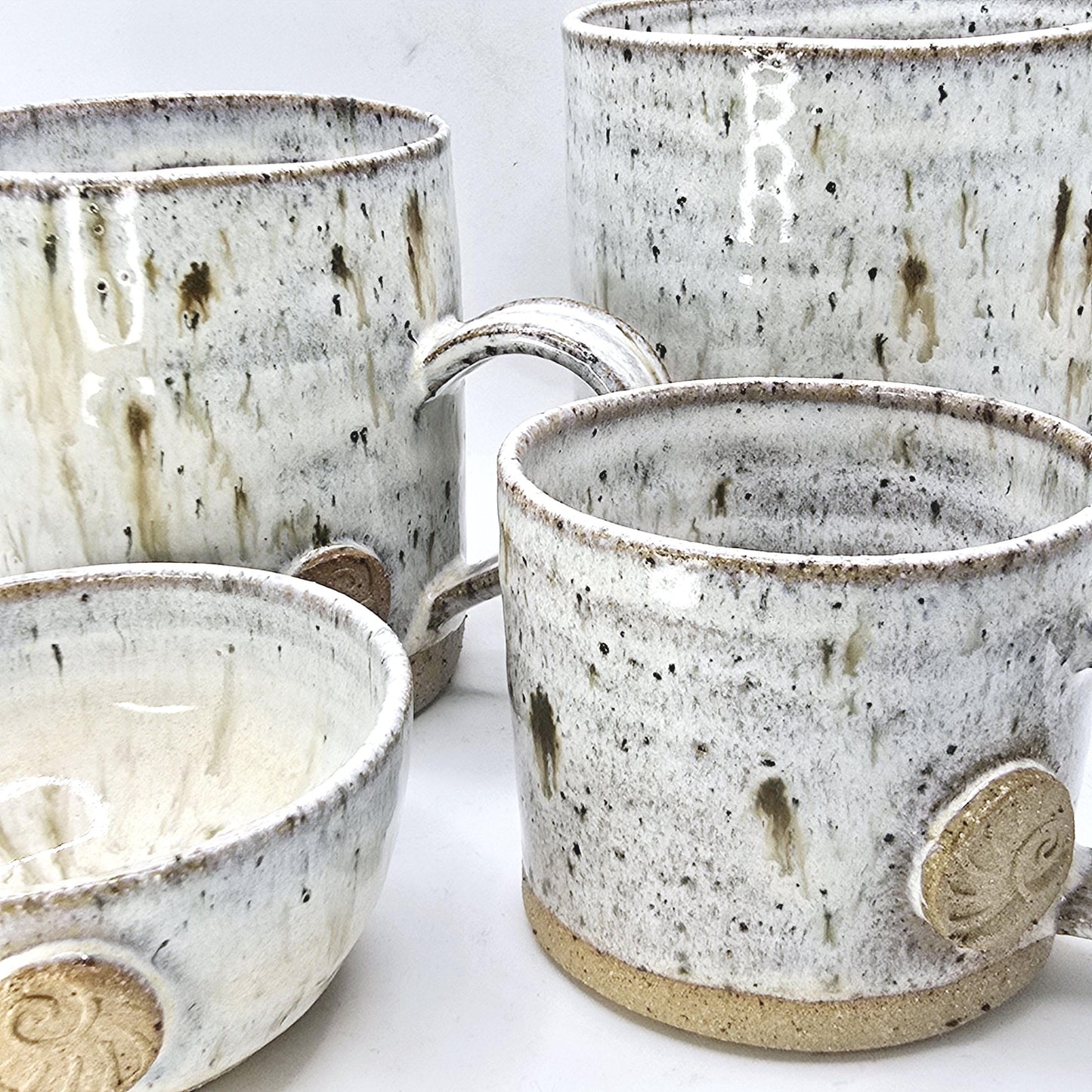Handmade Ceramic 4oz Double Espresso Mug. Ammonite Sprig. Speckled Cream Glaze. Toasty Stoneware Pottery.