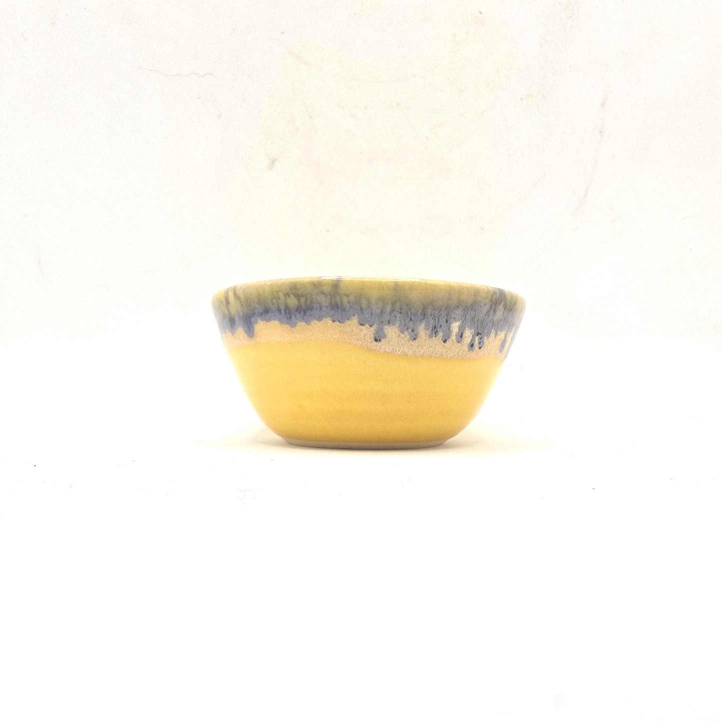 Handmade Condiment Bowl / Trinket Dish. Yellow Layered Glaze. White Stoneware Pottery