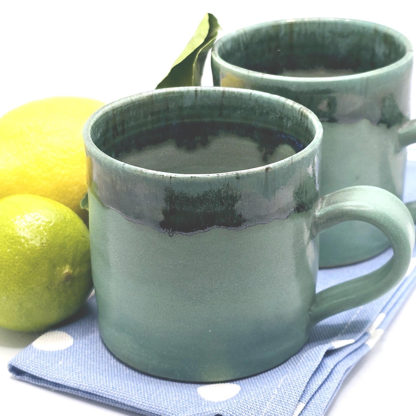Handmade Ceramic 8oz Tea / Coffee Mug with handle, Verdigris Green Glaze. Stoneware Pottery
