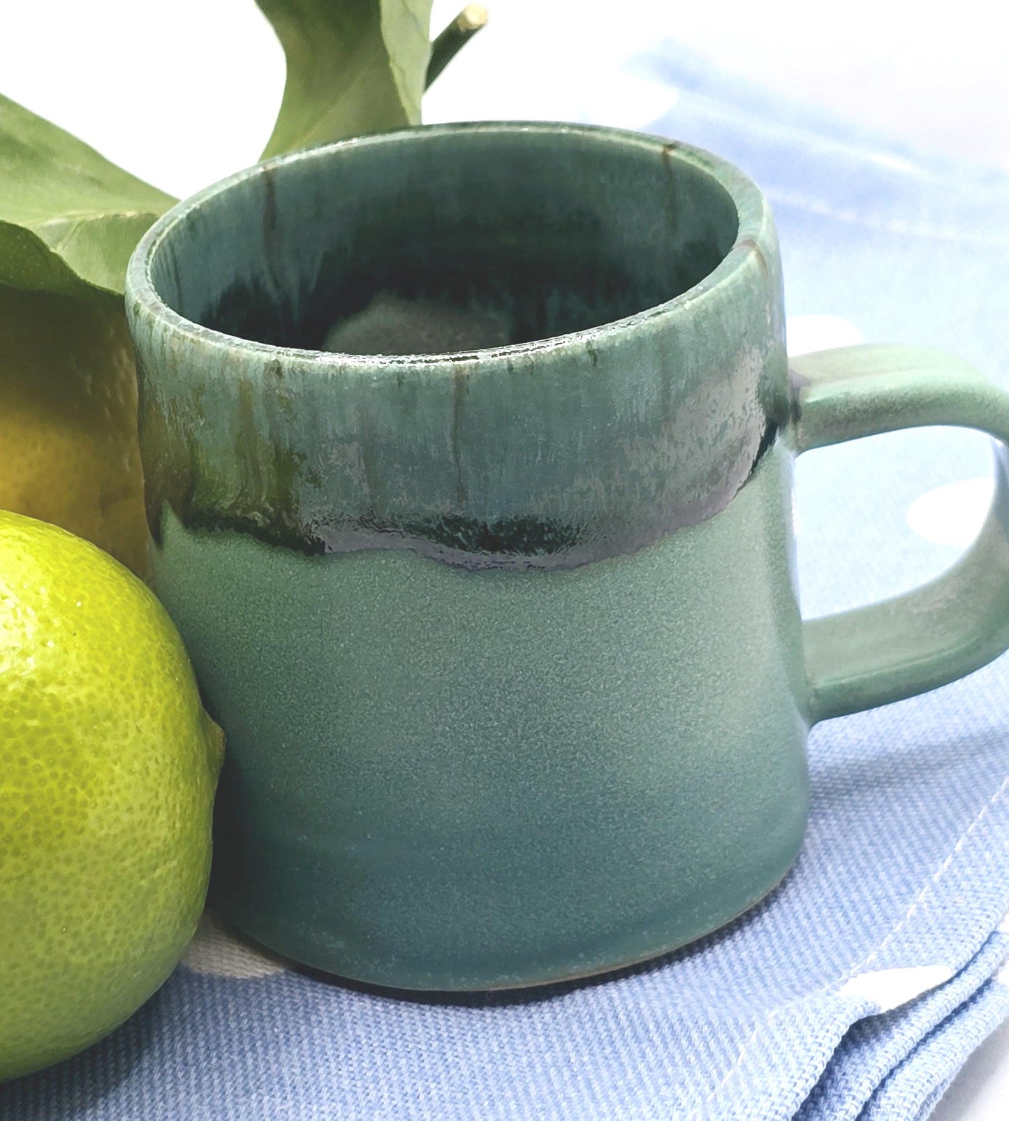 Handmade Ceramic 4oz Double Espresso Mug. Verdigris Green Glaze. Stoneware Pottery