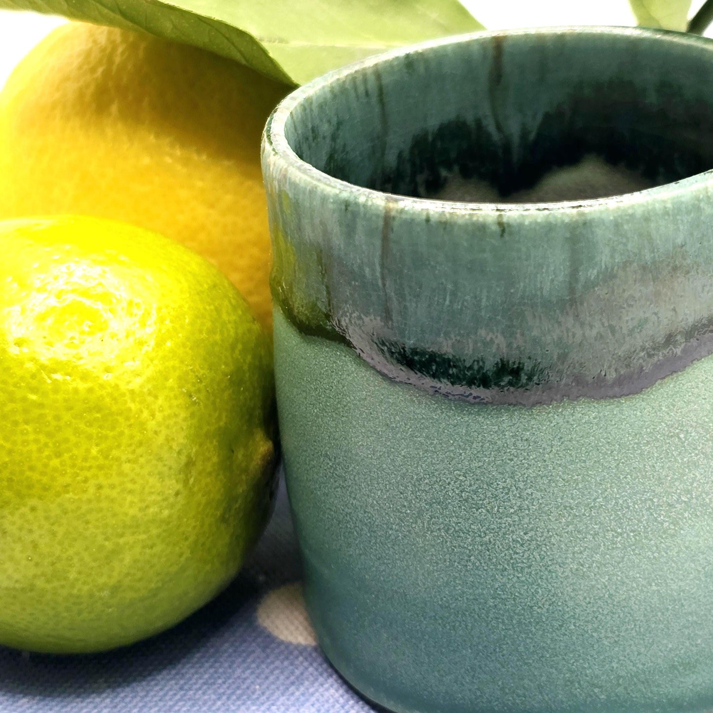 Handmade Ceramic 4oz Double Espresso Mug. Verdigris Green Glaze. Stoneware Pottery