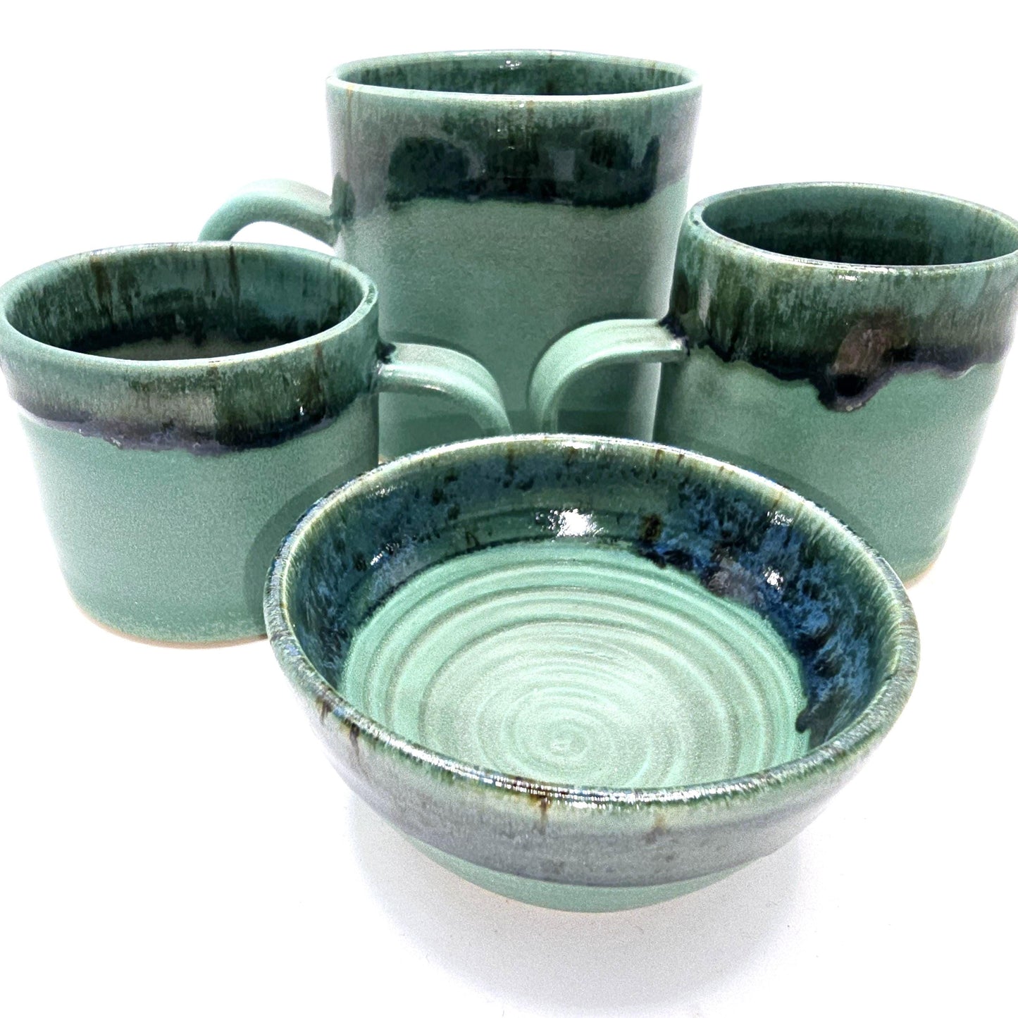 Handmade Ceramic 4oz Double Espresso Mug. Verdigris Green Glaze. Stoneware Pottery