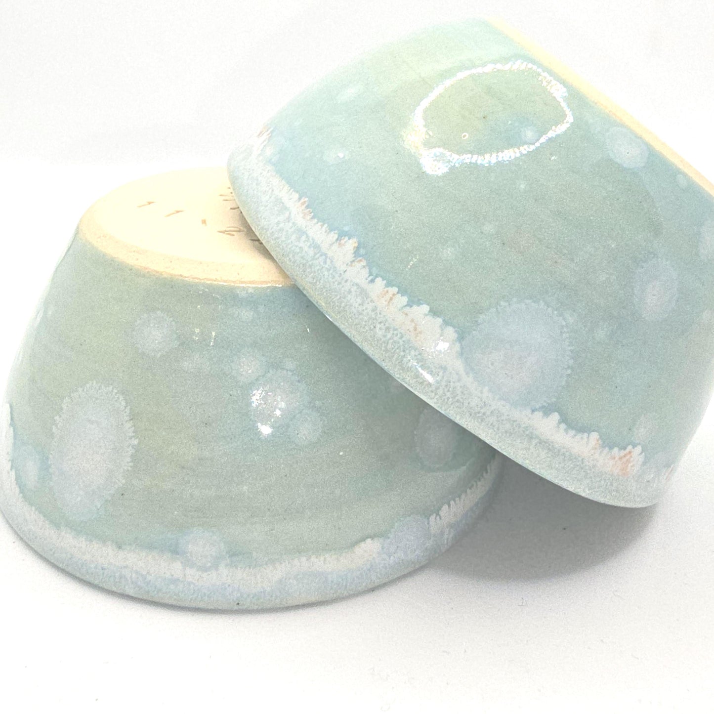 Handmade Ceramic Condiment Bowl / Trinket Dish. Frosty Blue Glaze. White  Stoneware Pottery