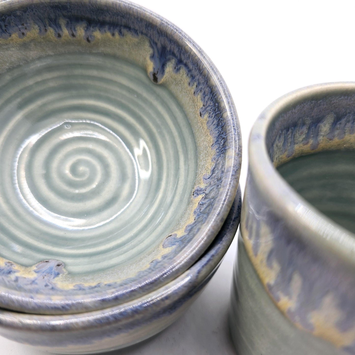 Handmade Ceramic Condiment Bowl/ Trinket Dish. Grey layered glaze. White Stoneware Pottery