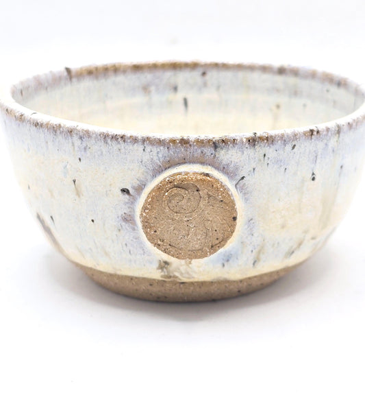 Handmade Ceramic Condiment Bowl/Trinket Dish. Ammonite Sprig. Cream Speckled Glaze. Toasty Stoneware Pottery
