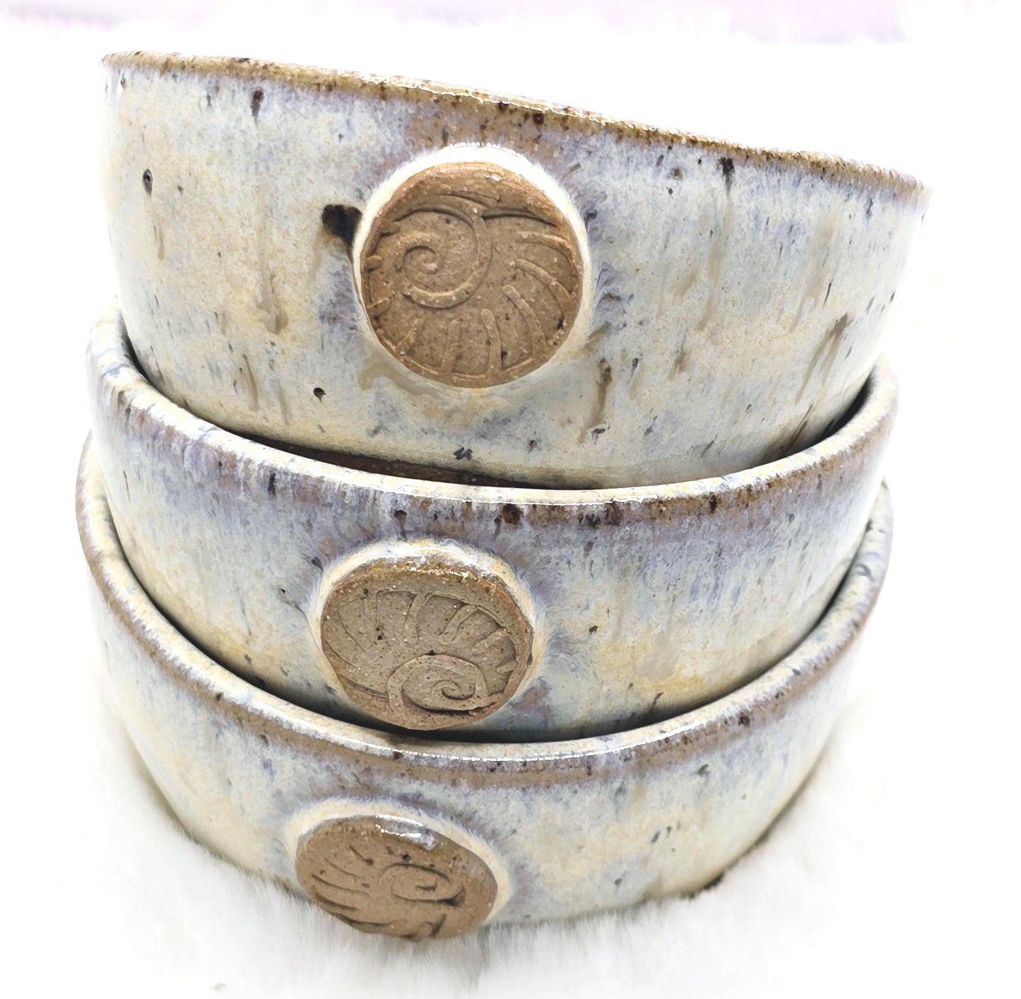 Handmade Ceramic Condiment Bowl/Trinket Dish. Ammonite Sprig. Cream Speckled Glaze. Toasty Stoneware Pottery