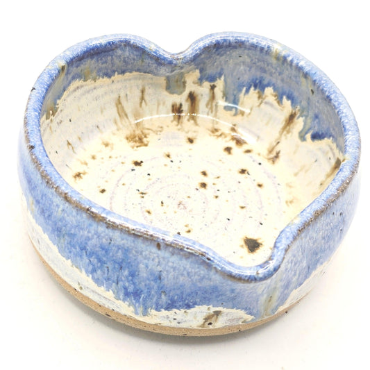 Handmade Ceramic Heart Trinket Dish: Blue & Cream Glaze. Speckled Stoneware Pottery