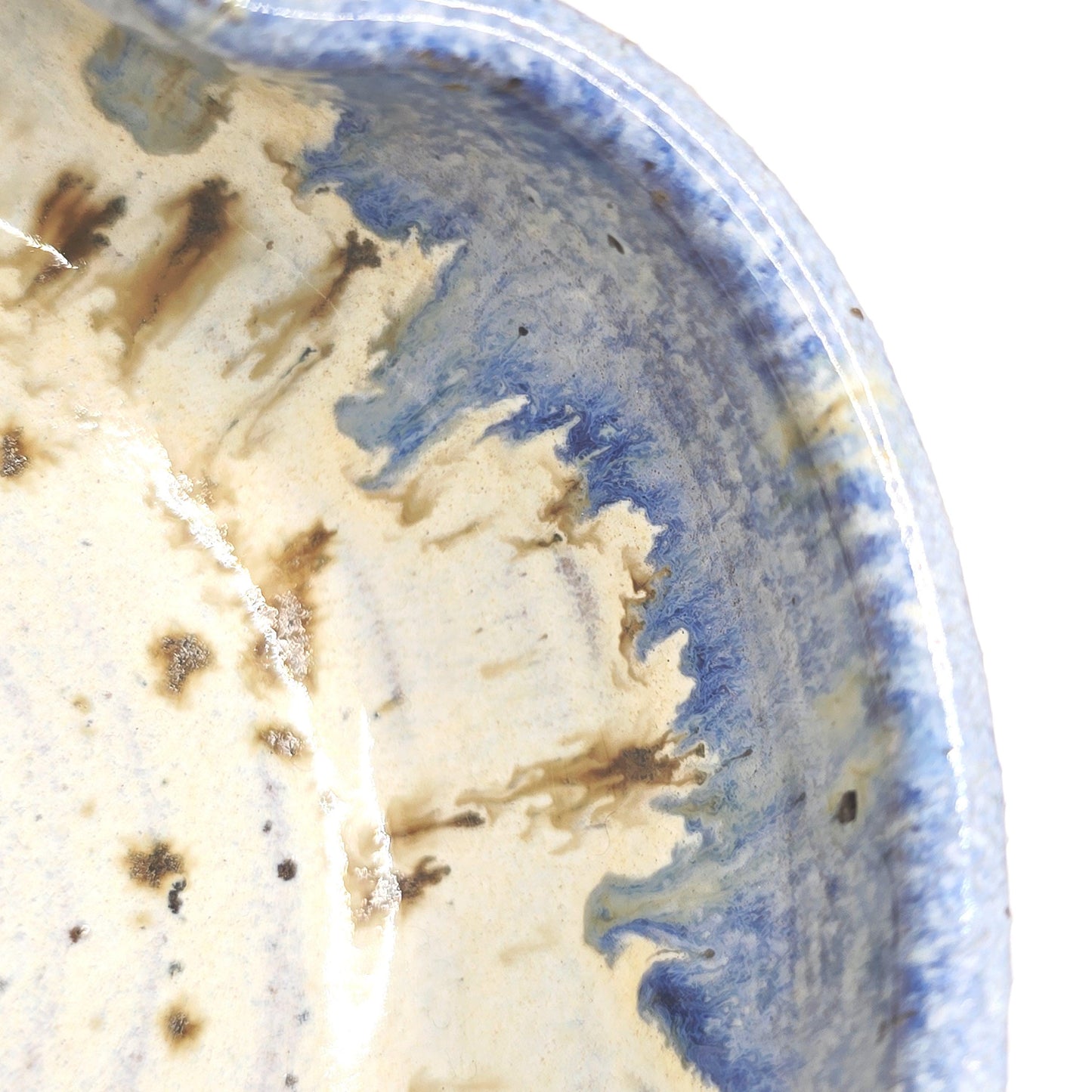 Handmade Ceramic Heart Trinket Dish: Blue & Cream Glaze. Speckled Stoneware Pottery