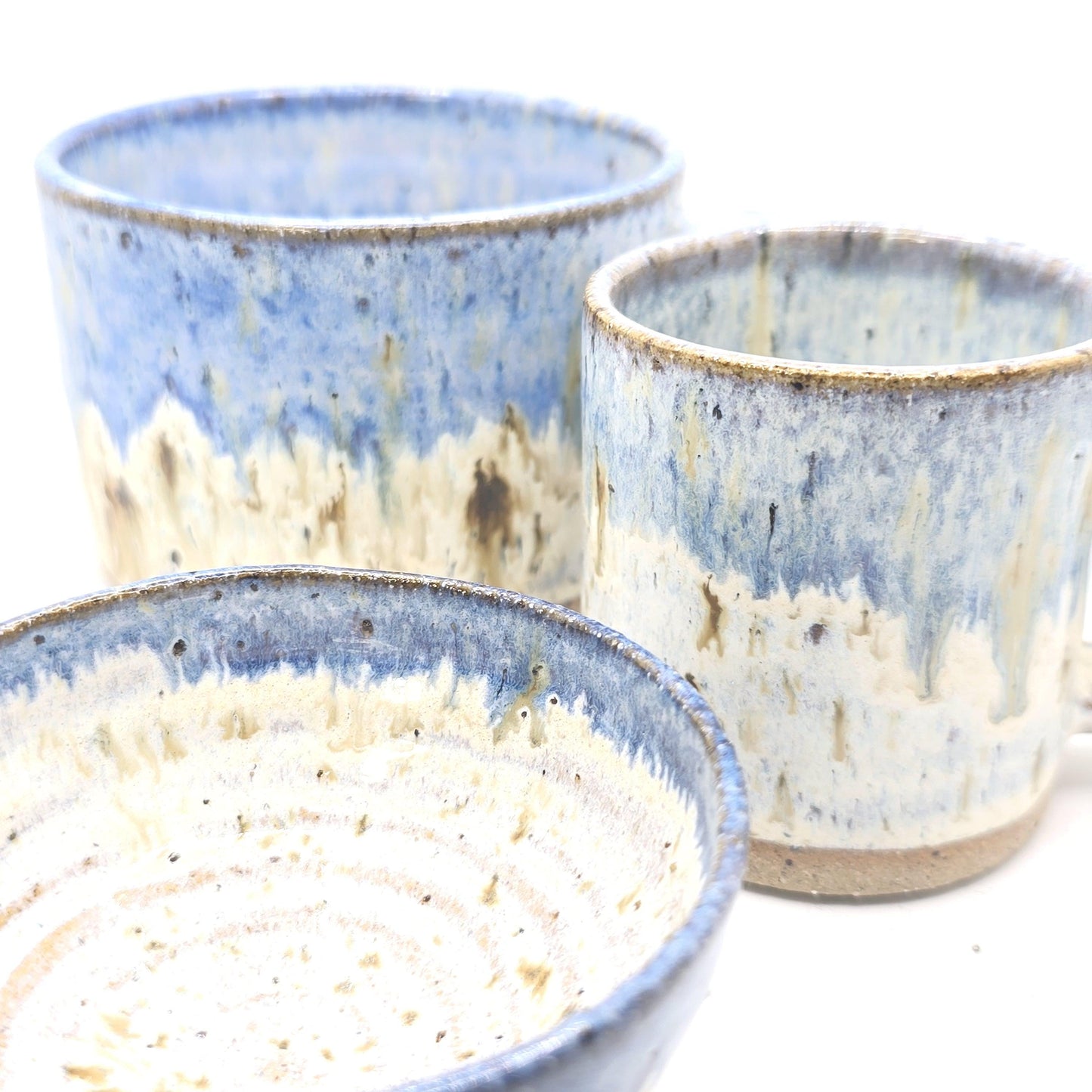 Handmade Ceramic Heart Trinket Dish: Blue & Cream Glaze. Speckled Stoneware Pottery